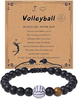 Bracelet Gifts for Men Baseball Volleyball Basketball Bracelet Gifts for Boys 8mm Natural Beaded Adjustable Handmade Bracelet Player Birthday Graduation Gifts for Men Boys Son