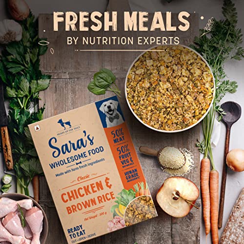 Image of Sara's Wholesome by HUFT Classic Chicken & Brown Rice Dog Food - 300 gm (Pack of 14) | Value Pack | Wet Gravy Meal for All Breeds & Life Stages | No Artificial Flavours, Preservative-Free