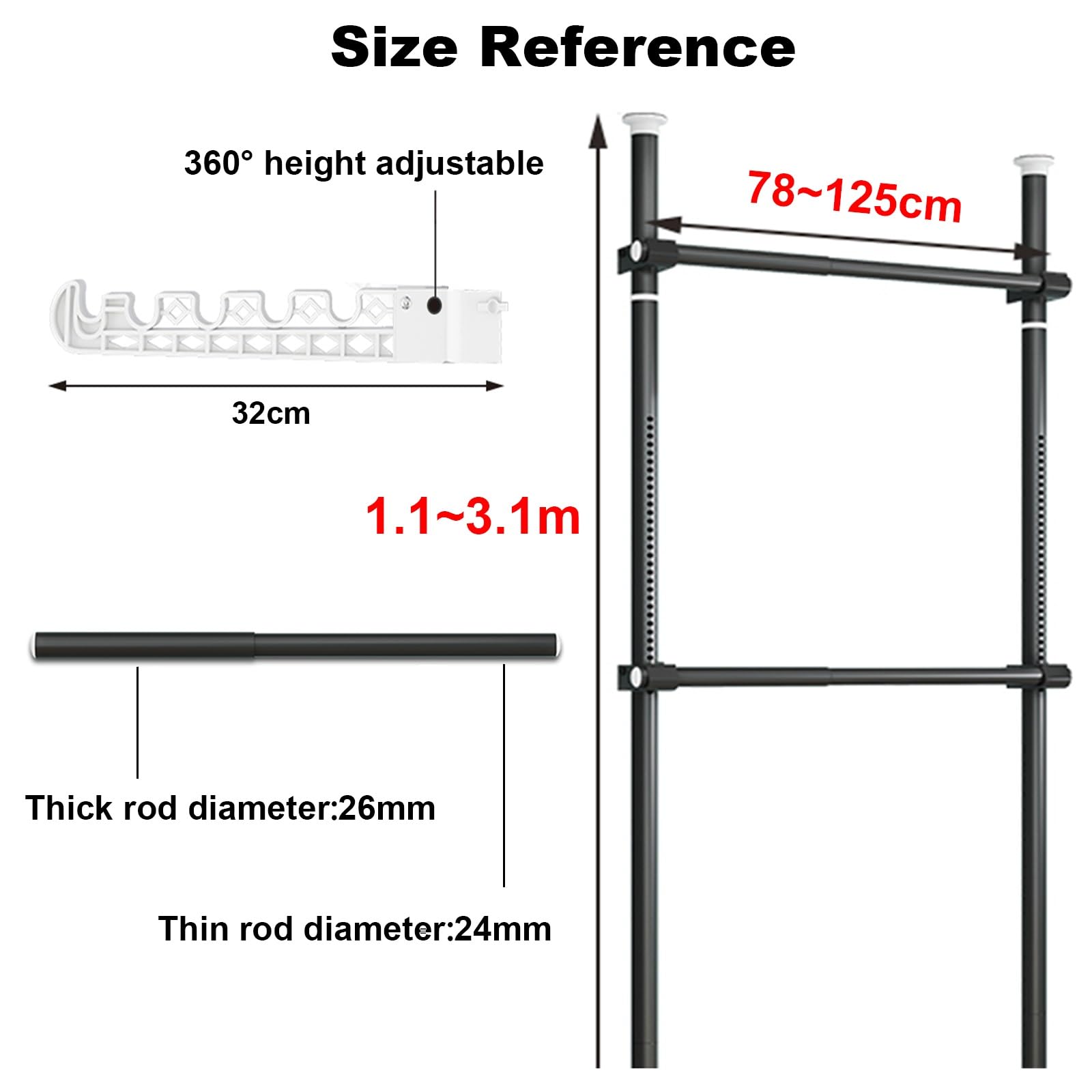 Metall Kleiderschrank, Kleiderständer Doppelt, Kleiderstangen Wandsystem ohne Bohren, verstellbar und erweiterbar, aus Kohlenstoffstahl, für Schlafzimmer, Wohnzimmer(Silver,3 vertical 4 horizontal)