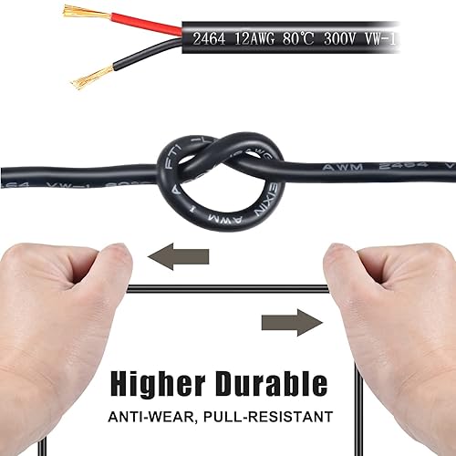 Vista 23 de Cable conductor de calibre 18 3, cable y cable de bajo voltaje trenzado recubierto de PVC de 18 AWG de 100 pies, cable de conexión de cobre estañado