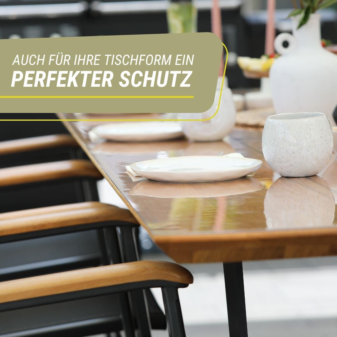 PROFOLIO Outdoor Tischfolie Transparent & Wetterfest - UV-beständige Tischschutzfolie mit 1mm Stärke - Für Garten, Balkon & Terrasse - Rechteckig 100 x 210cm - Tischfolie nach Maß