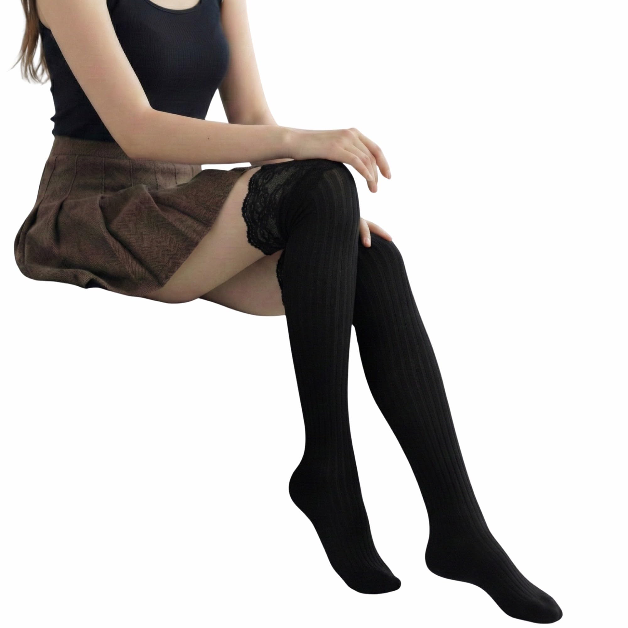 Women’s Thigh High Stockings with Lace Top Soft Ribbed Stretchable Nylon Stocking, Fashion Hold-Up Stockings for Regular Use & Comfort Fit -2-image-19