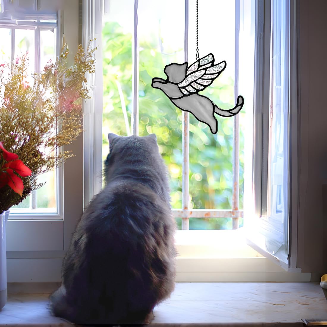 Cat Memorial Gift Stained Glass Christmas Angel Suncatcher Holiday