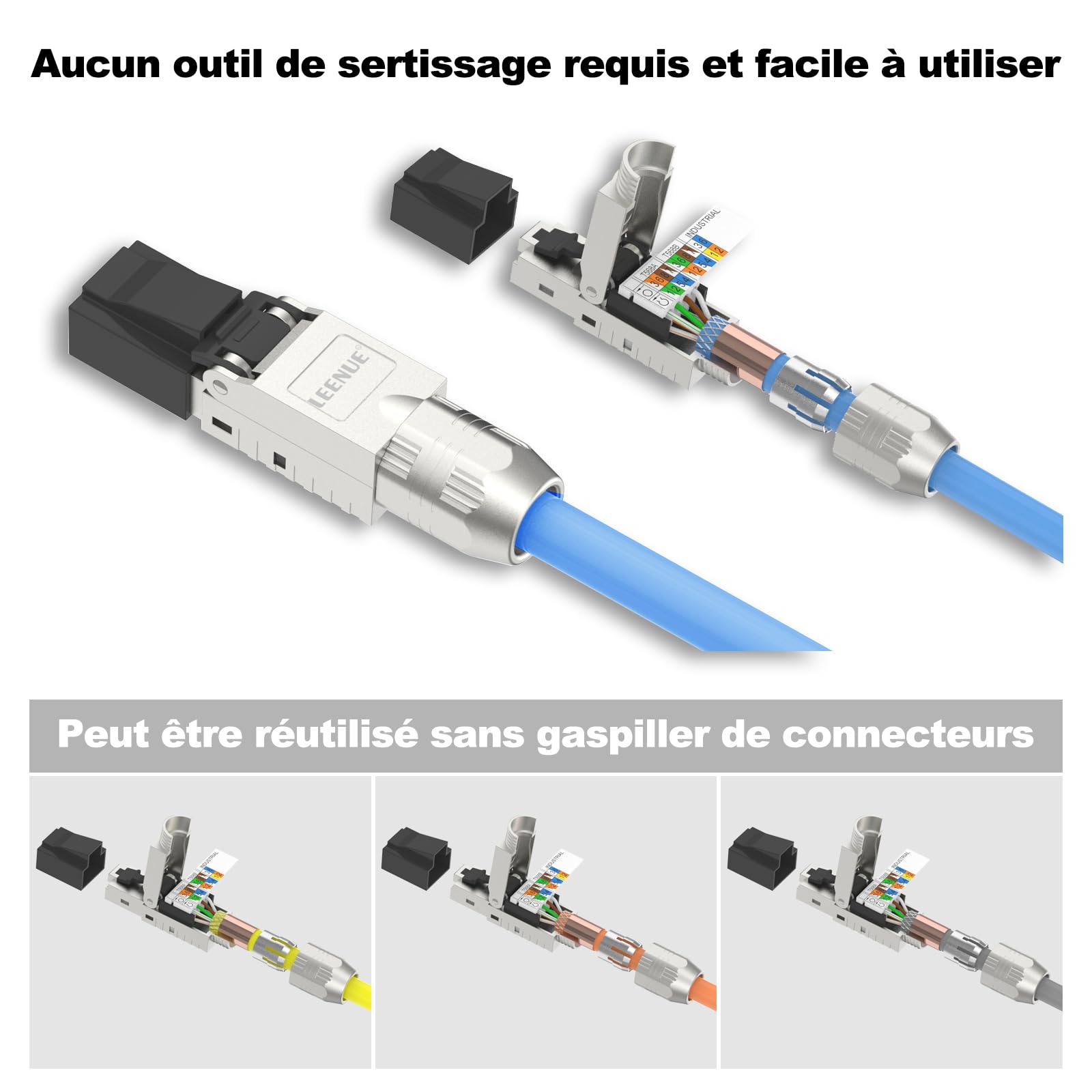 Blindé Fiche RJ45 Sans Outils Cat7, 10 Gbit/S 600 Mhz, Lot de 8