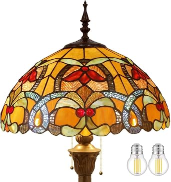 WERFACTORY Tiffany Floor Lamp Stained Glass Standing Reading Light 64 Inch | Orange Liaison Antique Pole Corner Lamp Decor Bedroom Living Room Home Office S617 Series 16X16X64 Inches