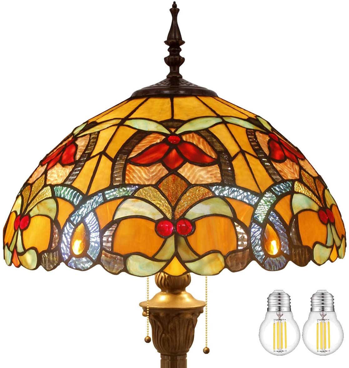 WERFACTORY Tiffany Floor Lamp Orange Liaison Stained Glass Standing Reading