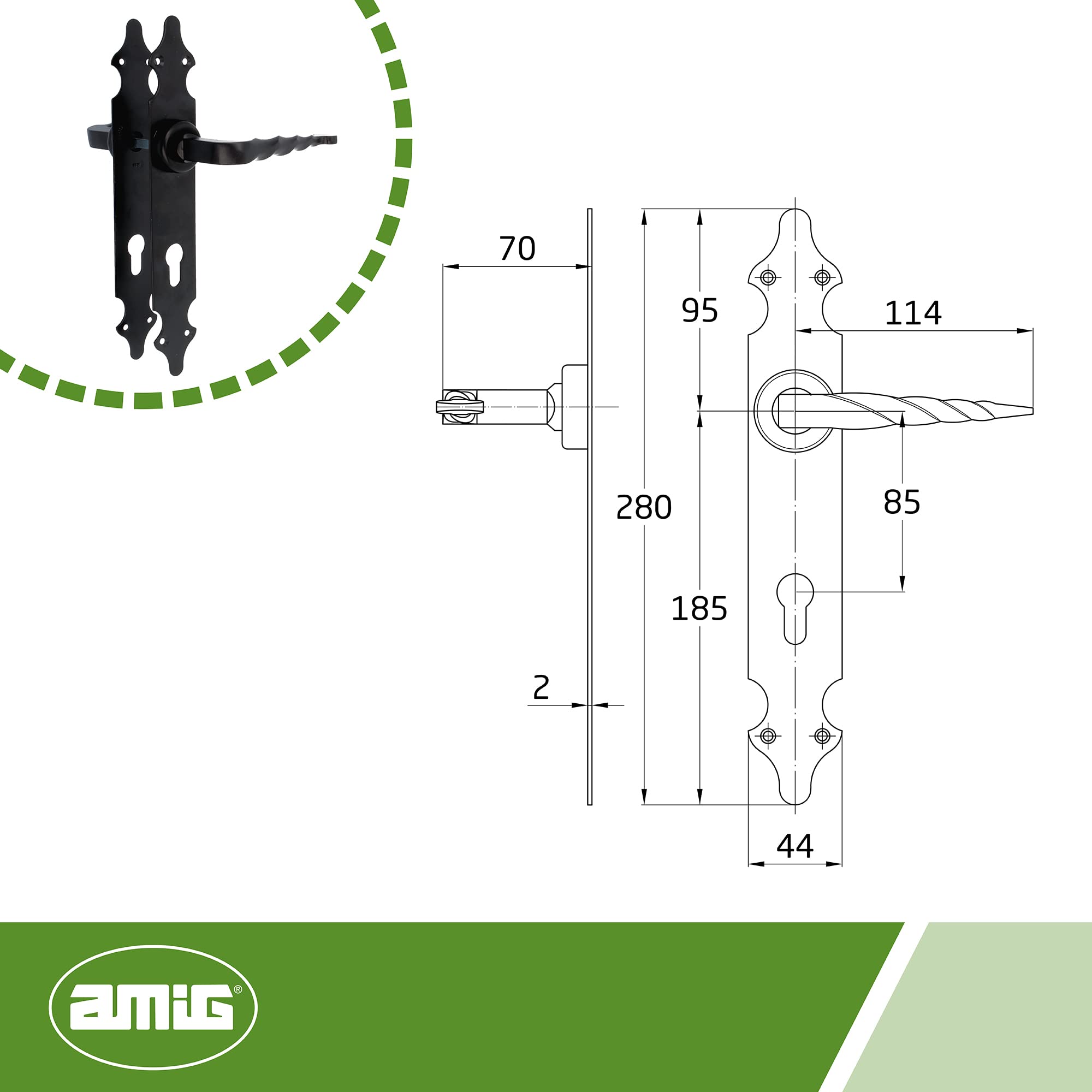 Amig, Set of Handles, Smooth Plate, 280 x 45 mm, Keyhole to 85 mm, Ideal for Increasing The Privacy of a Room - Image 4