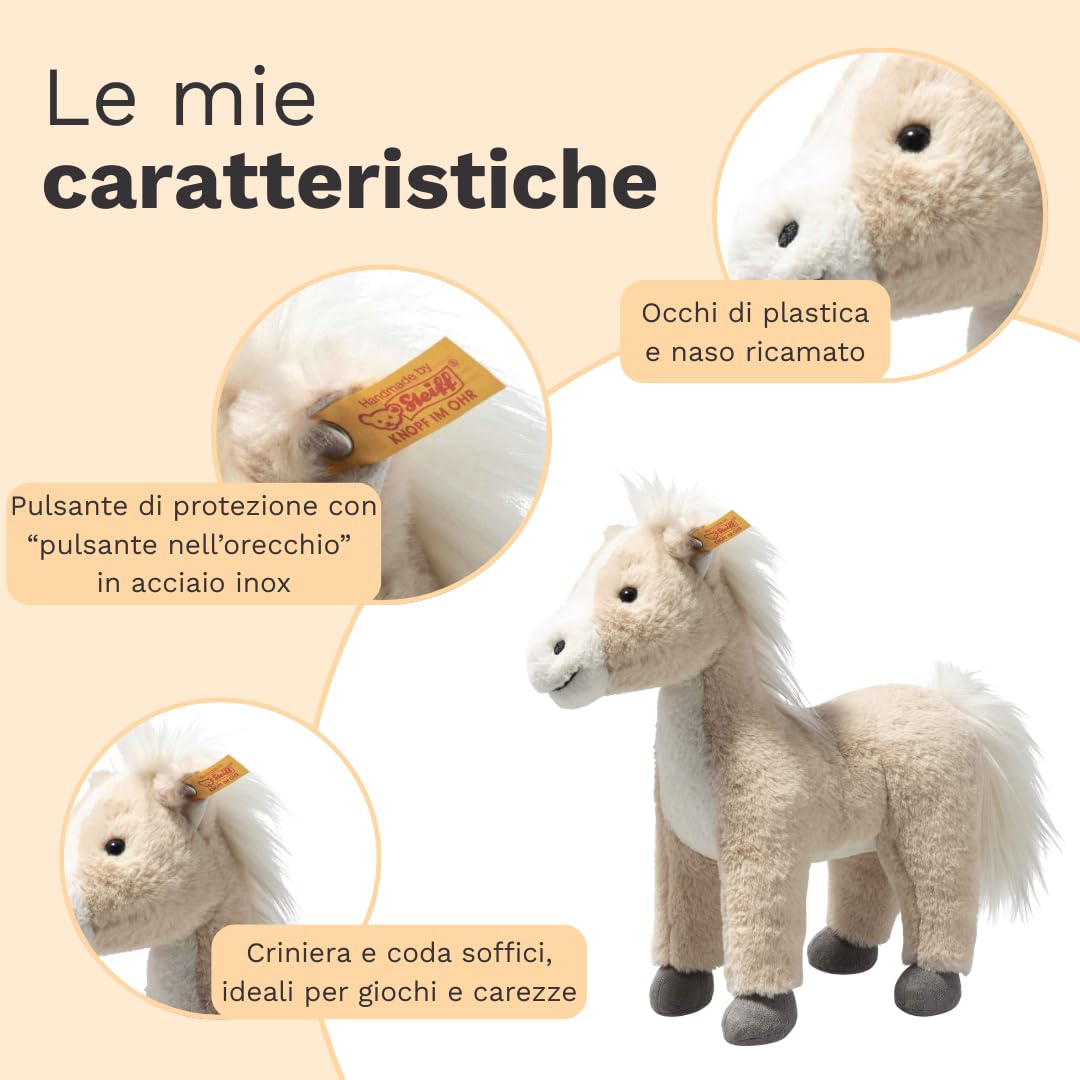 Steiff Peluche Cavallo Gola, dolce animale di stoffa con occhi in plastica per bambini e bambine, Friends, pupazzo di 27 cm, beige, 074318