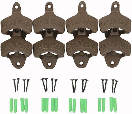 Miniatura 8 de ThreadNanny Open Here - Juego de 8 abridores de botellas montados en la pared  Abridor de tapas de cerveza de hierro fundido, réplica de aspecto