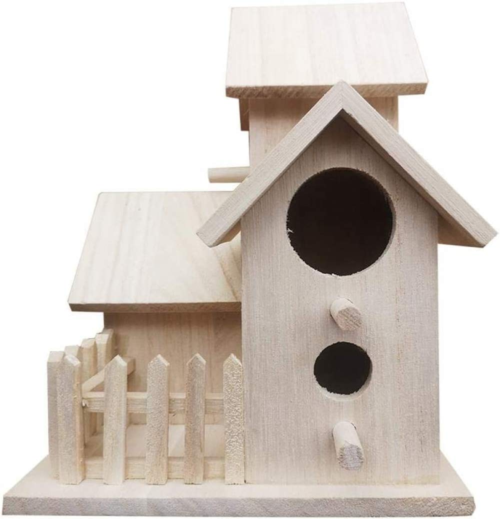 Mangiatoie per Uccelli da Esterno, Casetta for Uccelli in Legno e mangiatoia 3 Casette con Recinzione Fai da Te, Blu Non Verniciato, con Gancio in Metallo