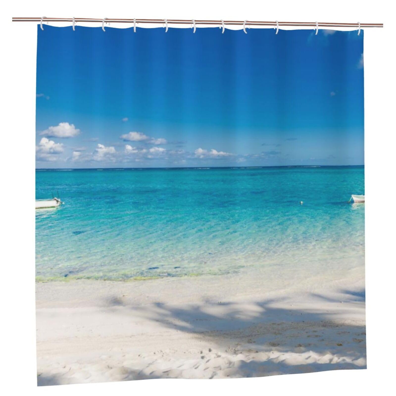 Oudrspo Polyester Fabric Shower Curtain - 70x70 Inch with Metal Grommets, Artistic Privacy Design, Tropical Beach with Ocean1