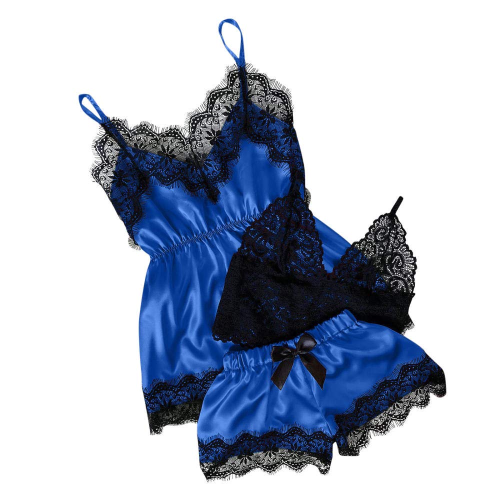 Damen Ausschnitt Halter Lingerie BodysuitPyjamas Frauen Pyjamas Einfarbig V-Ausschnitt Sexy Nachtwäsche Fleck Unterhemd Bowknot Shorts Pyjama Set