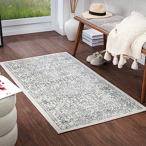 Livabliss Palermo Vintage Rug - Hallway Runner Rugs Living Room 80x150 cm - Scandi Neutral Rug, Traditional Patterned Boho Style, Natural Easy Care Pile - Hallway Runners, Ivory and Grey