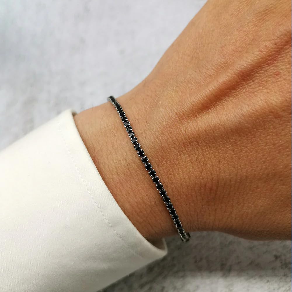 Bracciale Motociclista Tennis Uomo con Pietre di Zirconia Cubica Idea regalo Compleanno per lui Finitura in Oro Bianco Argento 925 Natale biker - Cofanetto con DEDICA incluso