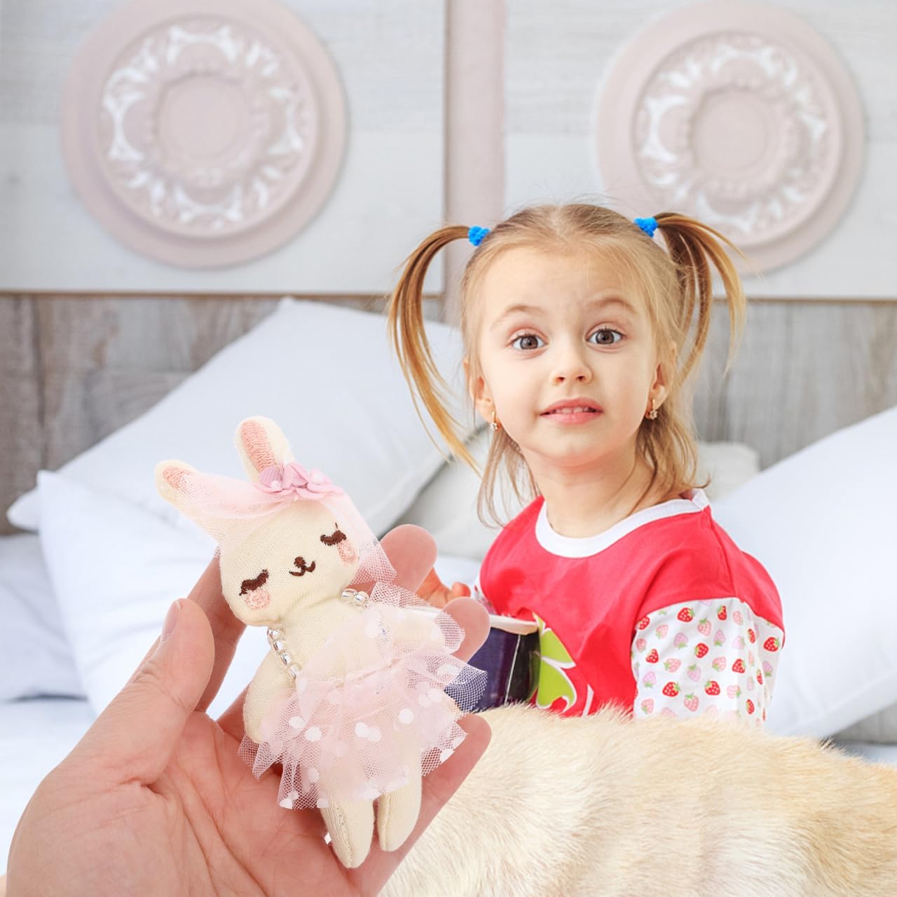 SAFIGLE 6pcs Small Stuffed Bunnies: Mini Plush Easter Bunny Animals, Rabbit Doll in Gingham Dress - Soft Plush Rabbit Dolls for Kids, Perfect for Easter Gifts, Playtime and Decoration (Pack of 2)
