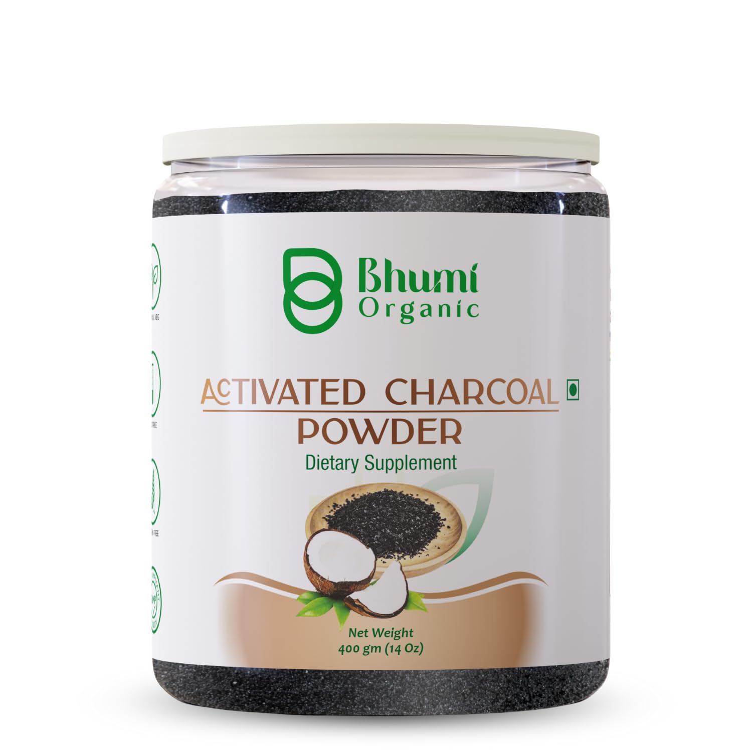 Bhumi Organic Activated Charcoal Powder (400g) | Coconut Shell-Based | Teeth Whitening, Detox & Skin Care | Food-Grade, Vegan & Chemical-Free