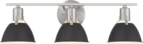 Vista 24 de Cooper - Lámpara de tocador de metal de 3 luces con pantallas de vidrio grabado, blanco y dorado