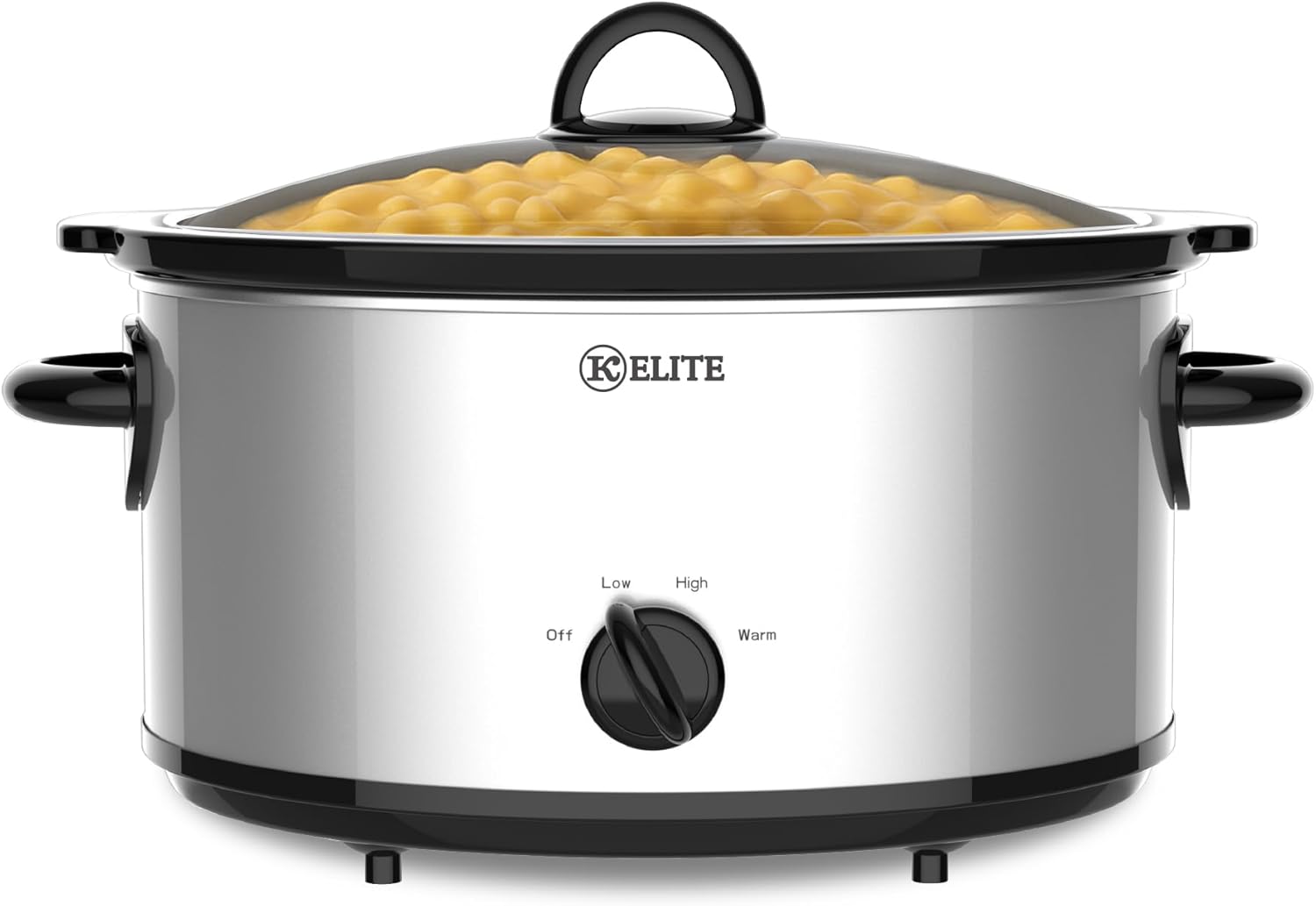 Kitchen Elite 6 Quart Slow Cooker for Large Families, Stainless Steel Crock Pot with 3 Heat Settings, Dishwasher-Safe Ceramic Pot & Tempered Glass Lid