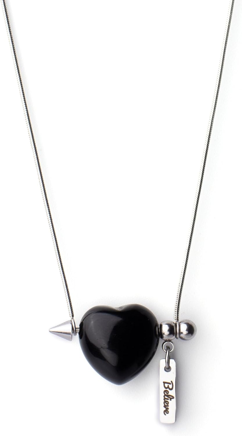 Natural Crystal Heart Pendant Necklace, Stainless Steel Chain, Adjustable Length, Gemstone Jewelry for Women, Birthday Gift for women Girl