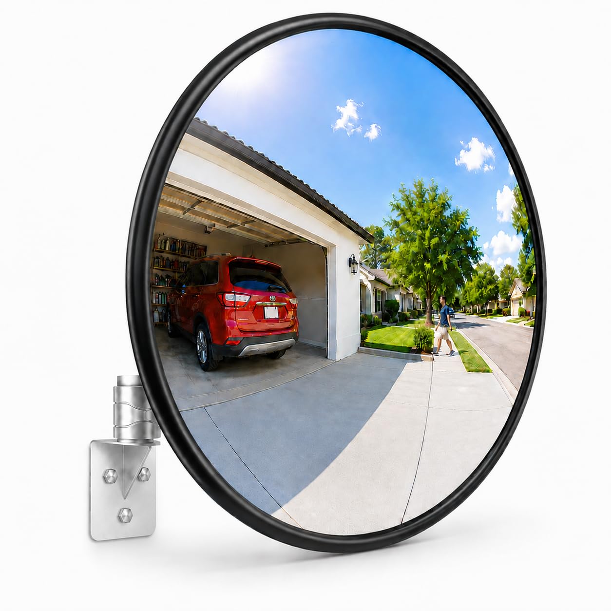 Chasesun 32" Convex Traffic Mirror for Driveway Blind Spot Safety - Unbreakable Polycarbonate Security Mirror, 160° Wide Angle Outdoor Garage Mirror for Blindspots, Warehouse, Parking & Office