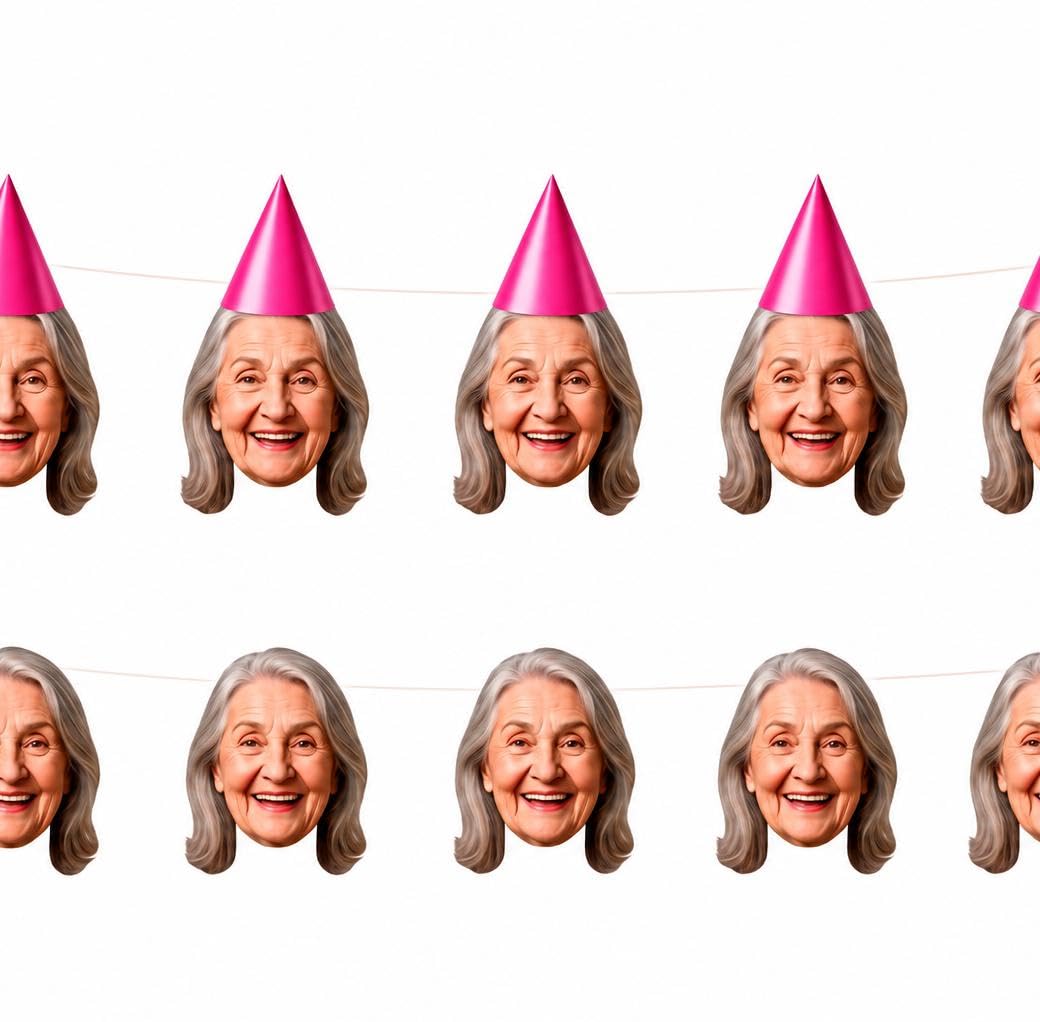 Personalised Photo Banner Cutout Bunting with Your Face & Party Hat, Custom Party Decoration for Birthdays, Hen Parties & Stag Parties (48)