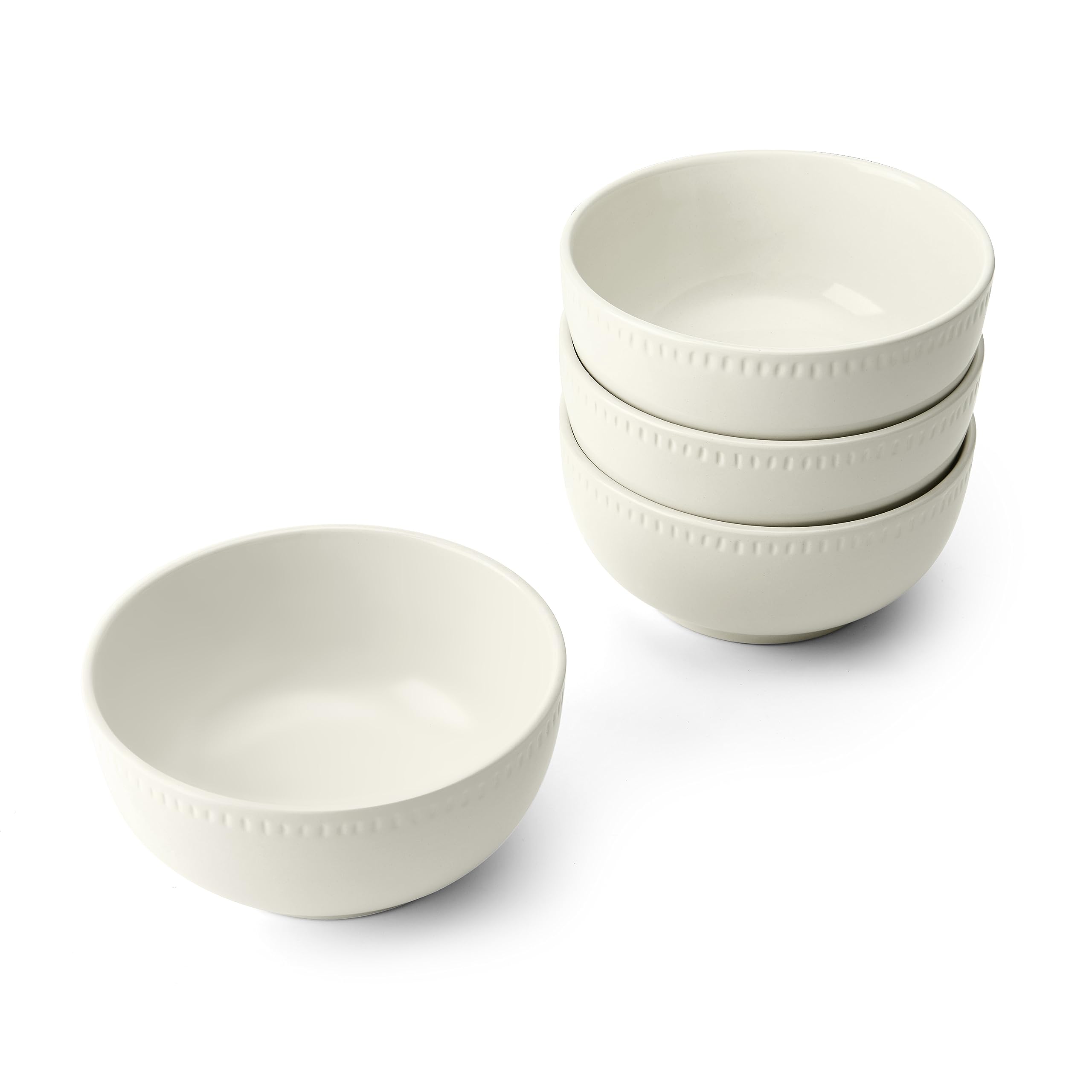 Mikasa Cranborne Set de 4 Cuencos de Cereales de Gres, Servicio para 4, Juego de 4 Cuencos de Cereal en Gres, 15cm, Crema - Apto para Microondas y Lavavajillas