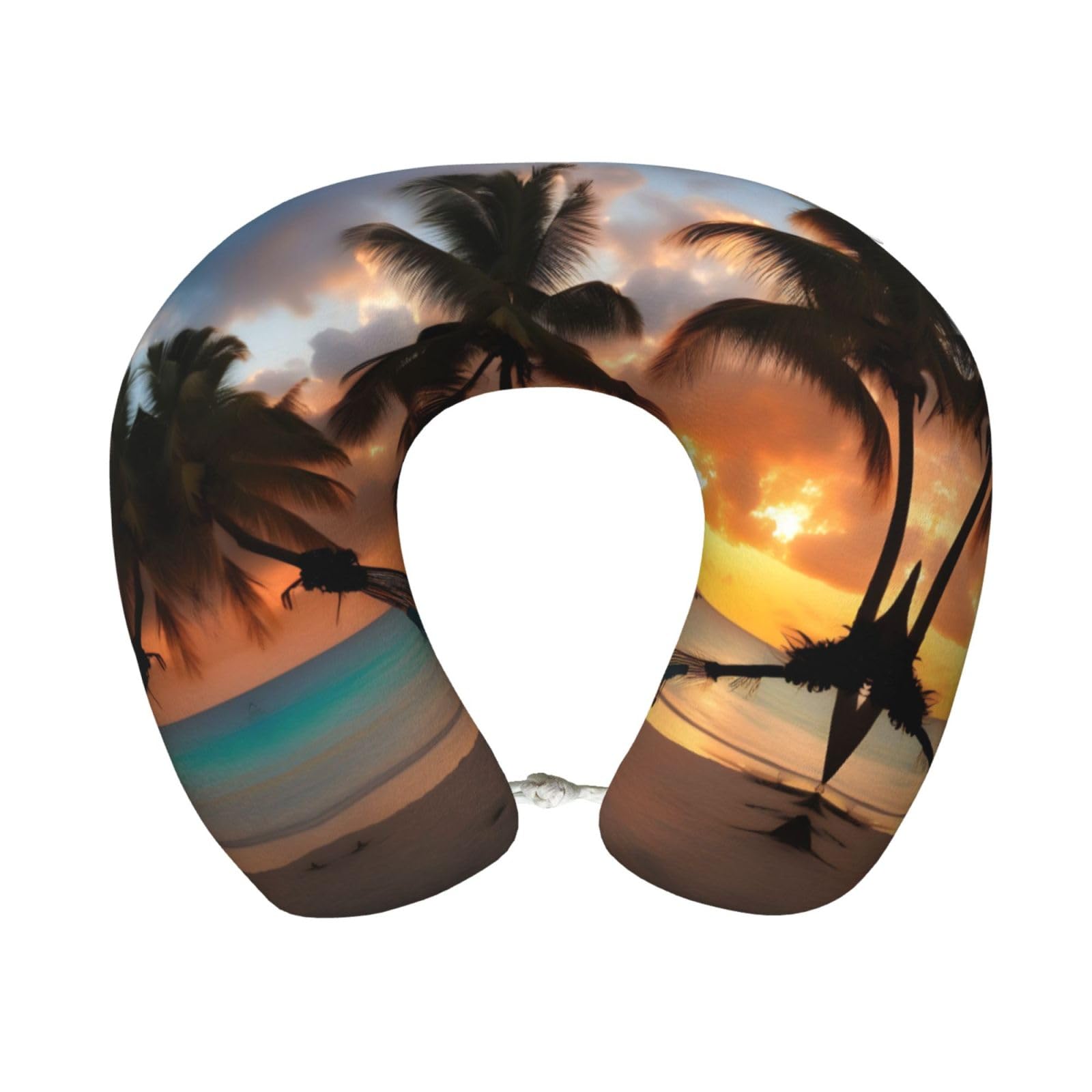 peiyeety Coconut Beach Sunset Hammock Print Custom U-Shaped Pillow,Memory Foam Cervical Neck Travel Pillow,for Home,Camping,Travelling