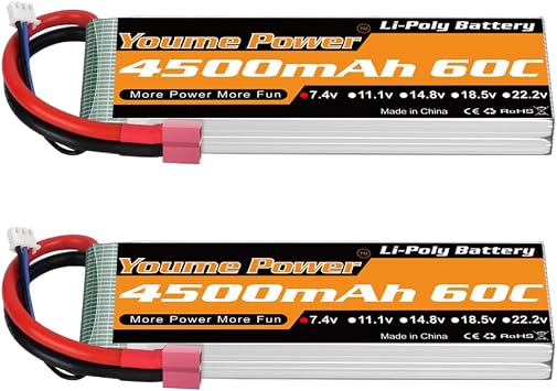 2S LiPo Battery, 7.4V RC Lipo Batteries 4500mAh 60C Soft Case with Dean-Style T Connector for 1/8 and 1/10 RC Vehicles Car Buggy Truggy Airplane Drone FPV2 Packs