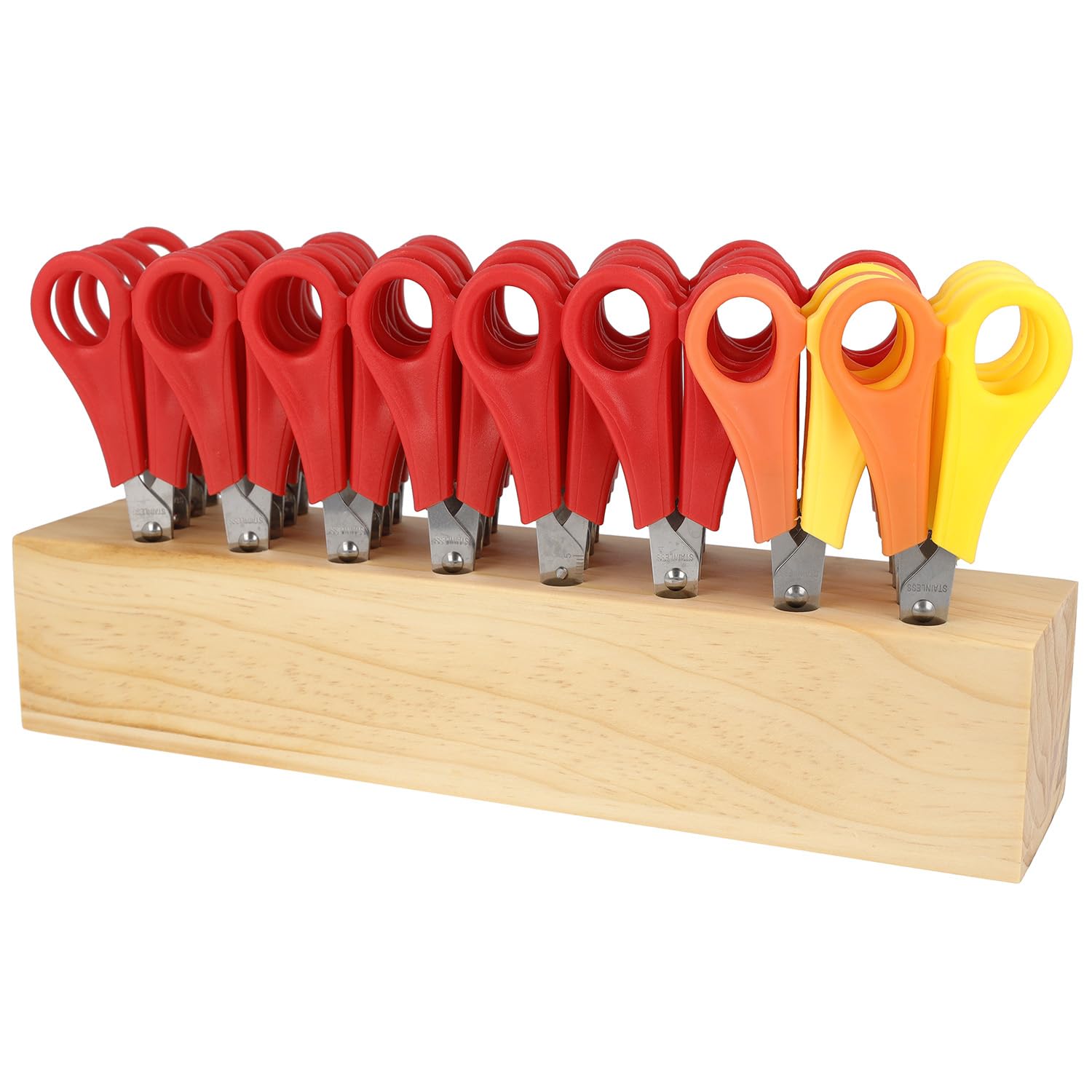 Westcott Children's Scissors, 32 Pieces in Wooden Block | Scissors with Integrated 5 cm Scale | 13 cm (5"), Ideal for Children's Hands | Rounded tip | 112TidyC 00