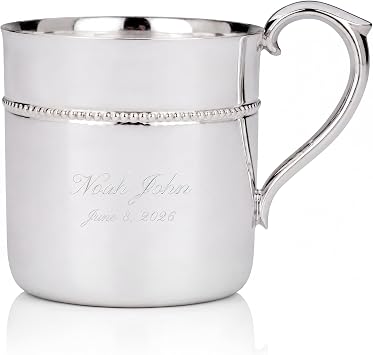 Reed and Barton Personalized Royal Bead Silver Plated Baby Cup, 4 Ounce Custom Engraved Beaded Baby Cup for New Baby, Baby Shower Gifts for Mothers