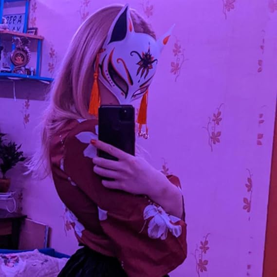 YangYong Kitsune Mask for Halloween Costume, Japanese Traditional Fox Cosplay Kabuki Masks Anime Masquerade Ball Party