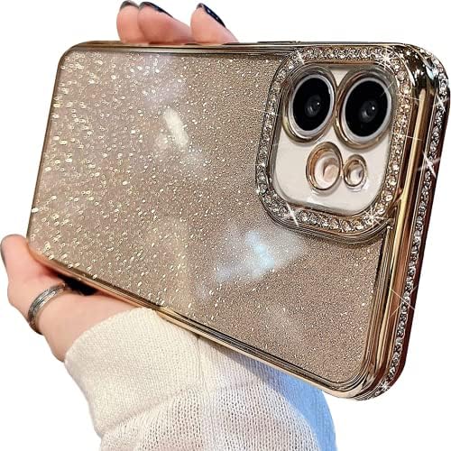 MINSCOSE Compatible with iPhone 11 Case,Luxury Glitter Rhinestone Bling Diamond Sparkle Shiny Bumper and Camera Lens Design Clear Phone Case for Women Girls-Gold