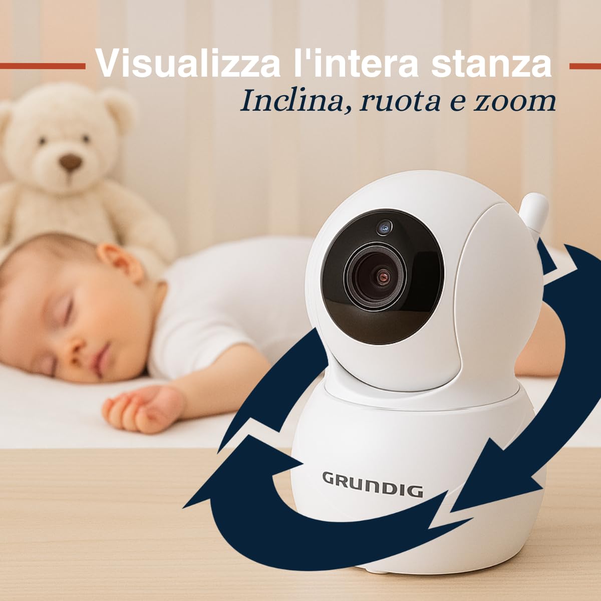 Grundig Baby Monitor con Telecamera - Baby Monitor Video e Audio con Schermo 5 Pollici - Visione Notturna e Audio Bidirezionale - Controllo Temperatura - Zoom Pan Tilt - Bianco