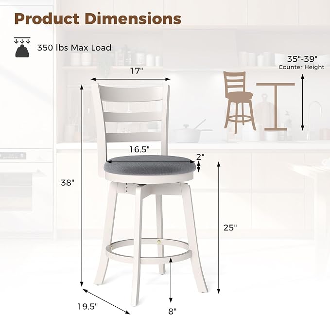 Set de 4 Butacos Giratorios con Respaldo y Asiento Tapizado miniatura 3