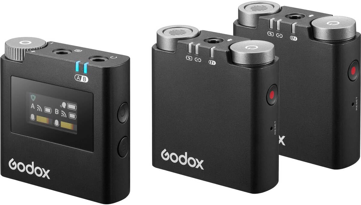 Godox Virso M2 2.4GHz 2-Person Clip-On Wireless Microphone System for Cameras and Smartphones