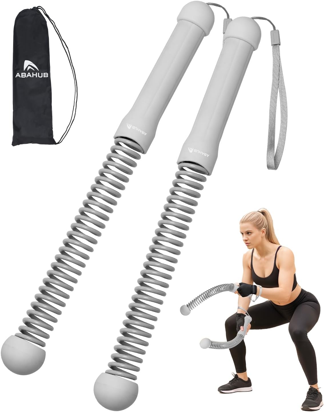 Abahub Weighted Ropeless Battle Rope, Portable Silent Home Workout Equipment, Space Saving Home Gym with Workout Gloves, HIIT and Low-Impact Aerobic Training for Men & Women, 2PCS Black