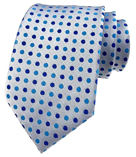 Elfeves White Blue Polka Dots Silk Cravat Woven Business Formal Ties Gift for Men BF Son, White Blue Dot, One size