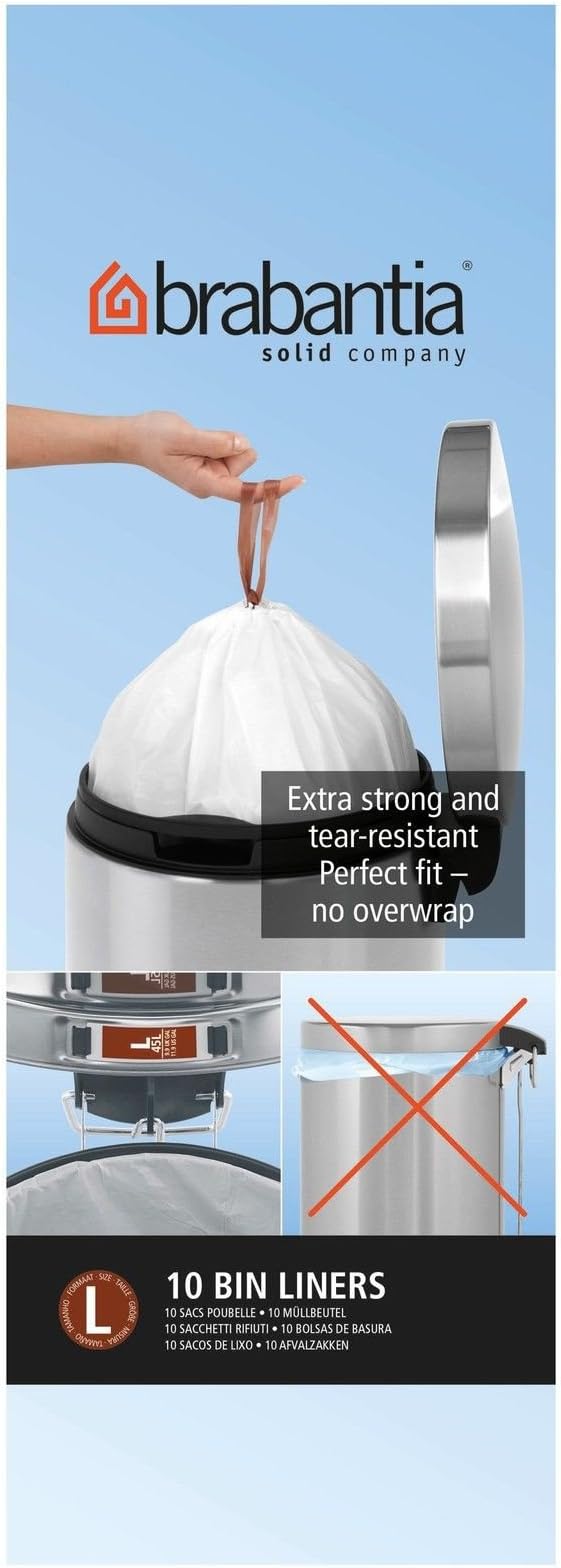 Brabantia 371547 Smartfix Bin Liners, Size L, 45 Litre, 10
