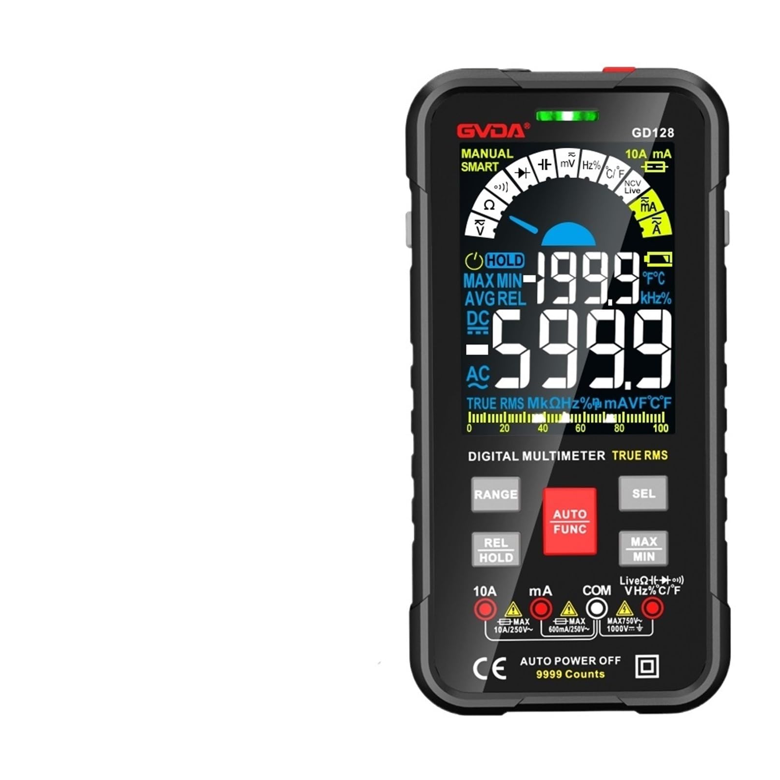 9999 Counts Digital Multimeter Smart Auto Range 1000V 10A Tester Meter Ohm Hz Capacitance REL True RMS AC DMM Multitester(GD128 Black)-image-19