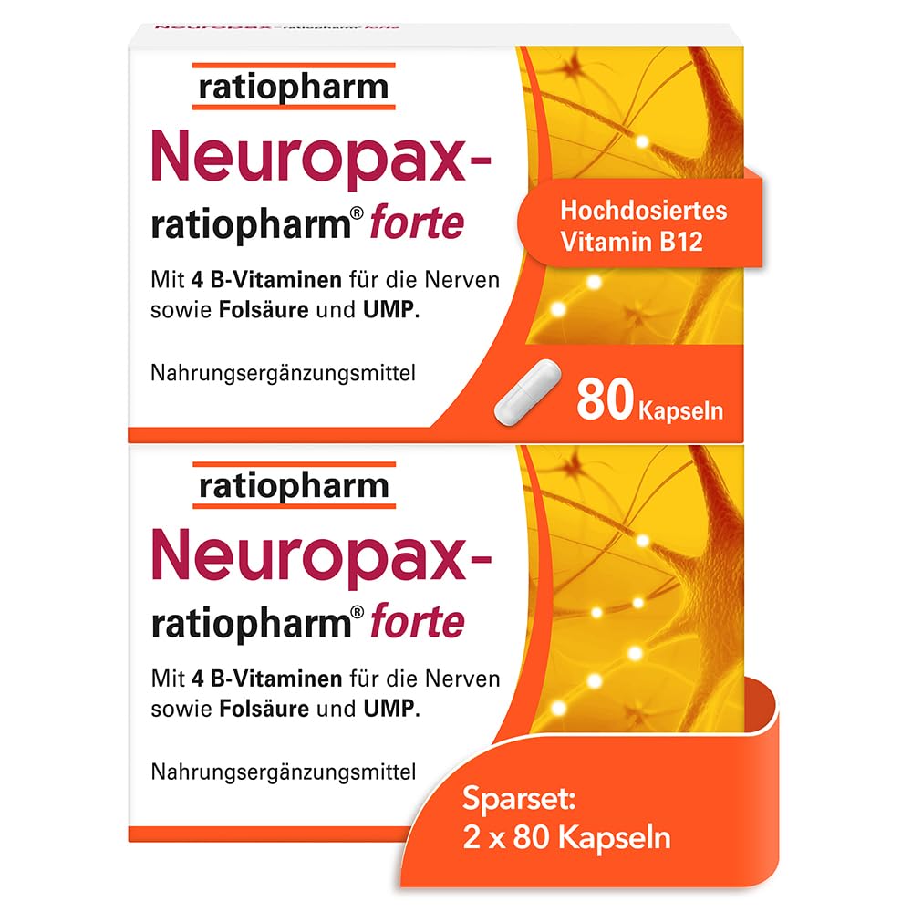 Neuropax-ratiopharm® forte im Sparset 2 x 80 Kapseln | B-Vitamine zur Unterstützung des Nervensystems*. Mit Uridinmonophosphat (UMP). Gut verträglich und nur 1 Kapsel täglich