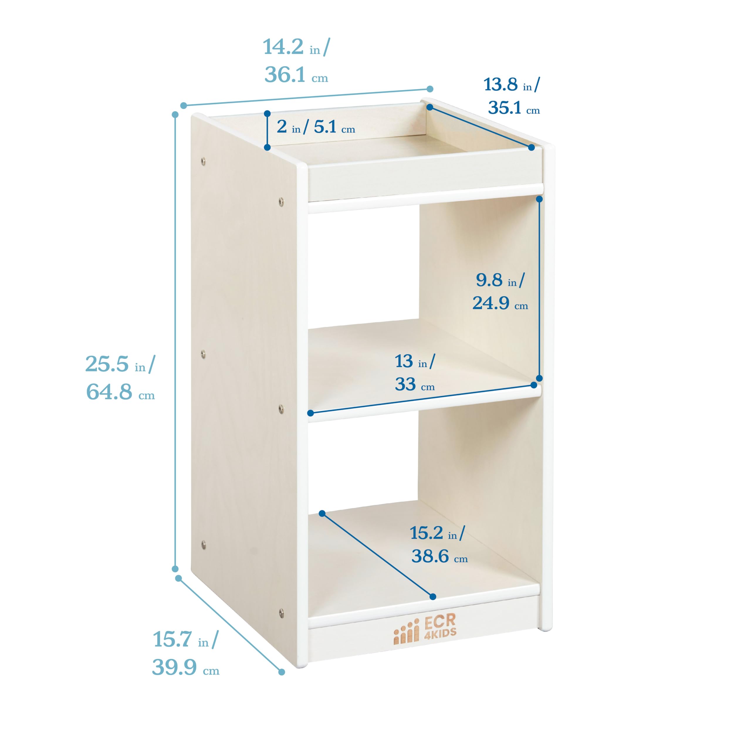ECR4Kids 2-Cube Vertical Storage Cabinet, Display Shelf, White Wash