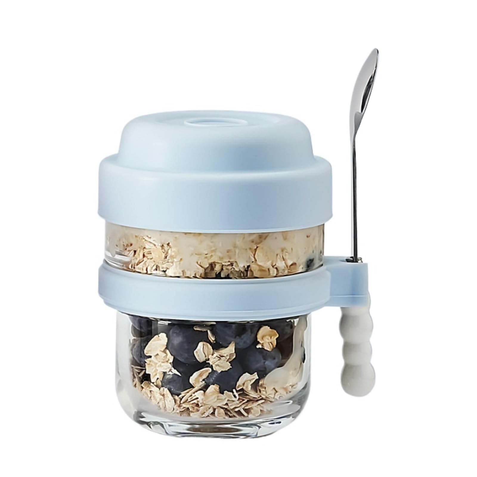 AMULONG Sweet Jars Apothecary 2 Pack Overnight Oats Glass Jars With Lid Spoon For Nut Fruit Salad Jars for Crafting(Blue)