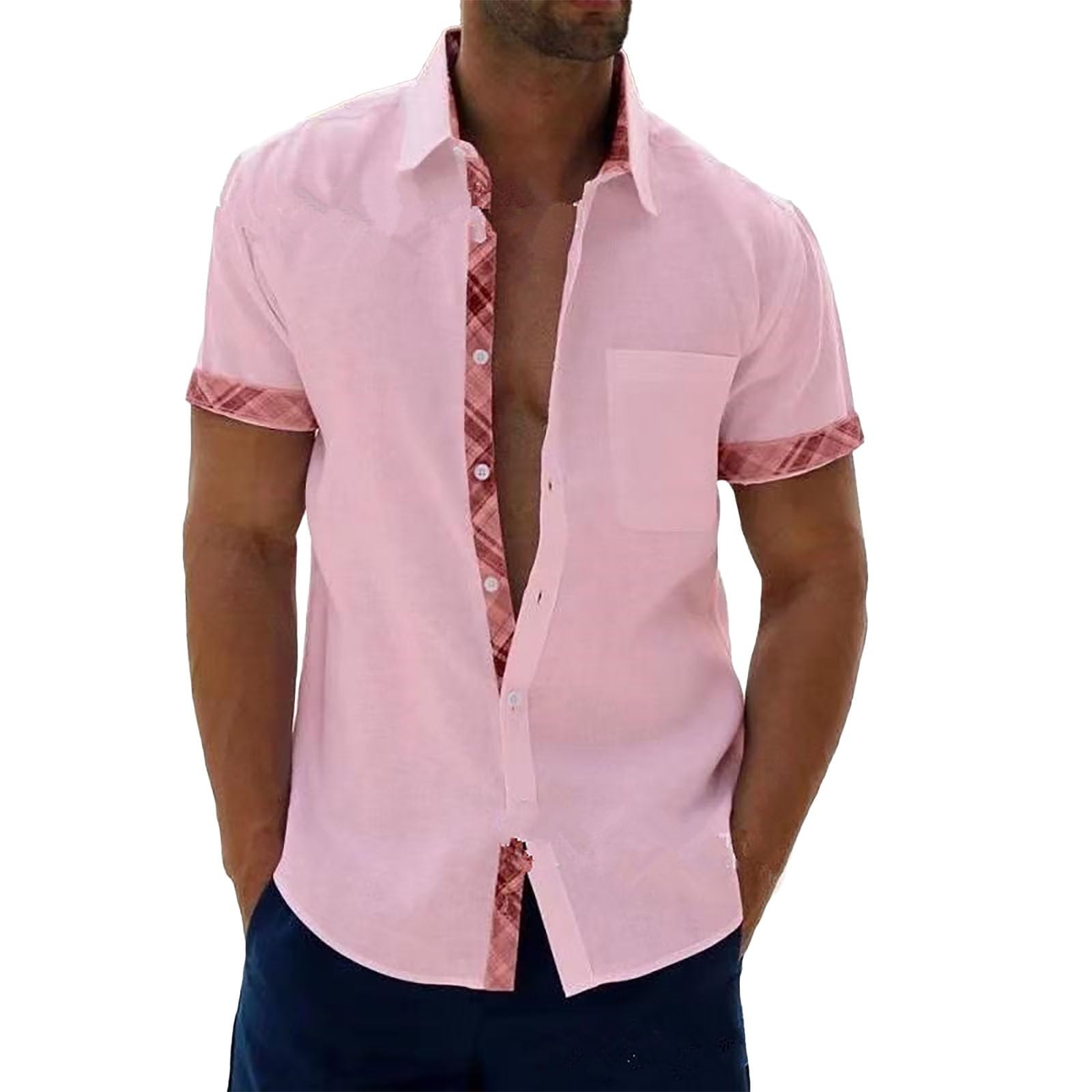 Vintage Bowling Shirt Short Sleeve Button Down Shirts Mens Summer Shirts Vintage Short Sleeve Button Up Shirts Men's Striped Short Sleeve Shirt Casual Button Down Top Men's JANUK40530DEALS0885 Red