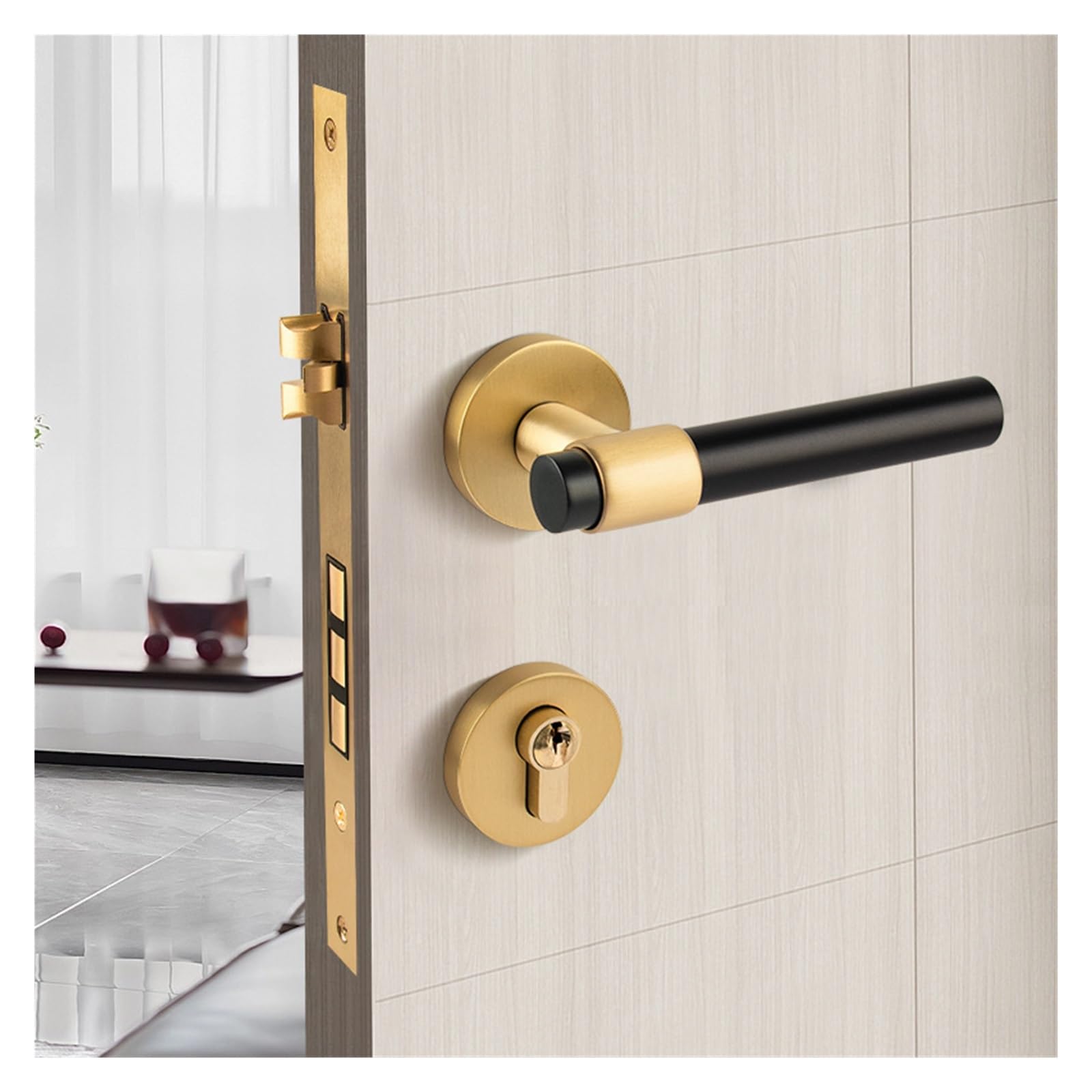 Czysta miedź Amerykański Czarny Zamek Magnetyczny Podzielony Wewnętrzna | Sypialnia Magnetyczny uchwyt do drzwi wewnętrznych(Golden Black Handle Magnetic)