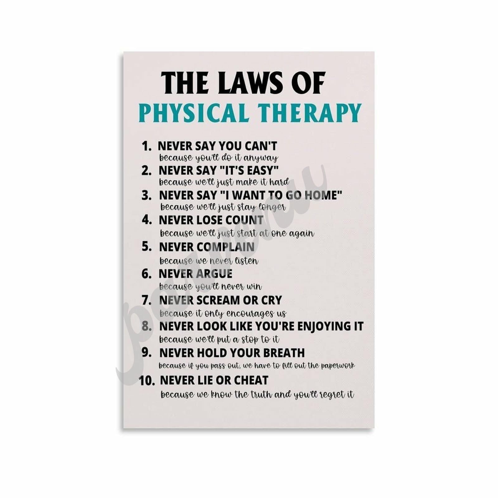 PKNVKZIDK Physiotherapist Daily Mantra Poster Canvas Wall Print Rehabilitation Wisdom Quote for Room Entryway Hallway