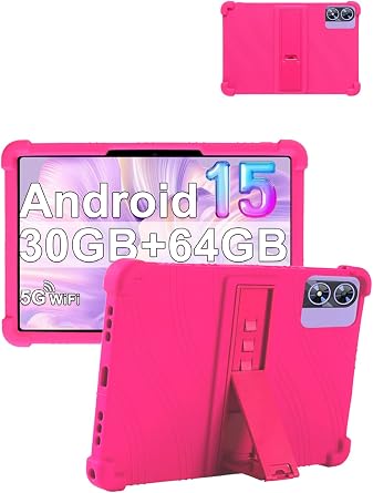for fezawio F11 10 inch Tablet Protective case, Shockproof Lightweight Silicone Protective Cover with Stand, Child-Friendly Protection, Easy to Clean Design,Hot Pink