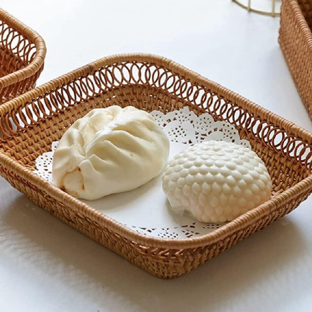 Woven Storage Basket Rattan Bread Basket Fruit Basket Kitchen Table Service Basket Candy Sundries Storage Box