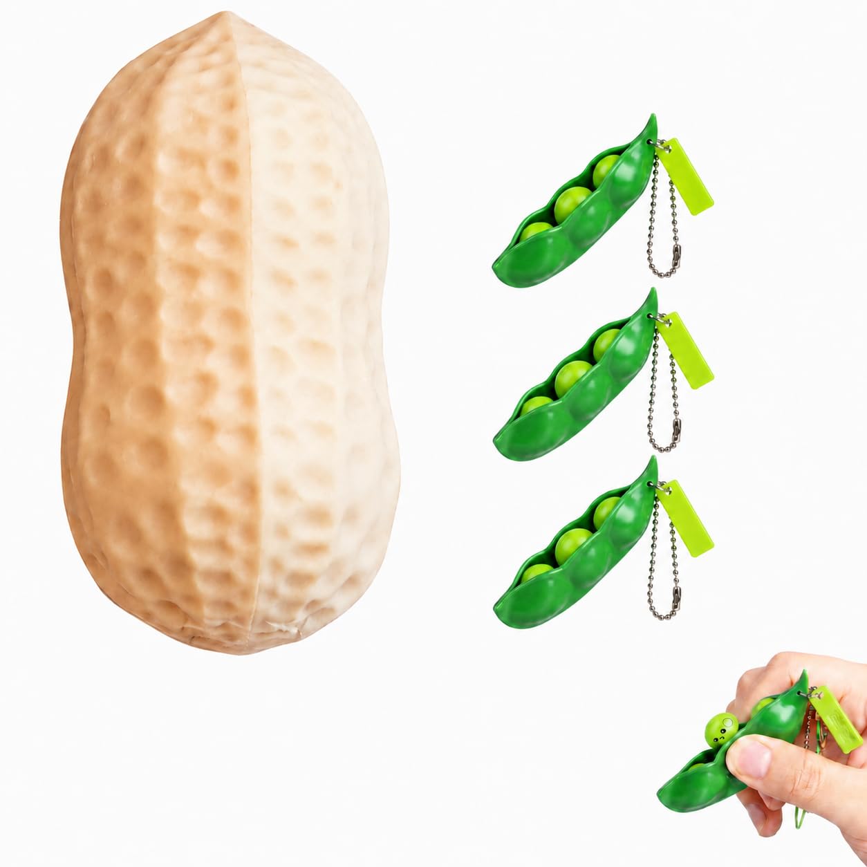 4PCS Peanut Squishy, Crunchy Peanut Squishy, Fun Hand Play Accessories for Daily Use, Novelty Ornaments with Peanut and Edamame Design, 4 Piece Set with Portable Size for Desktop