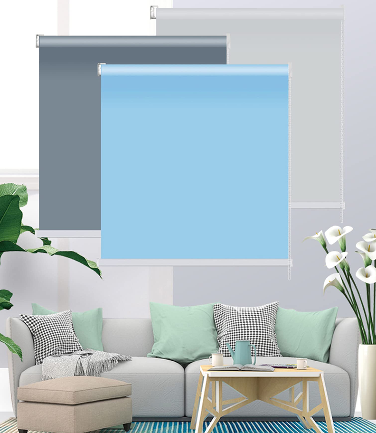Persianas Enrollables 100% Opacas,Persianas con Aislamiento Térmico,Protección UV Tela de Poliéster Impermeable,Persianas Enrollables Opacas para Oficina Dormitorios Baño,Personalizado (W145