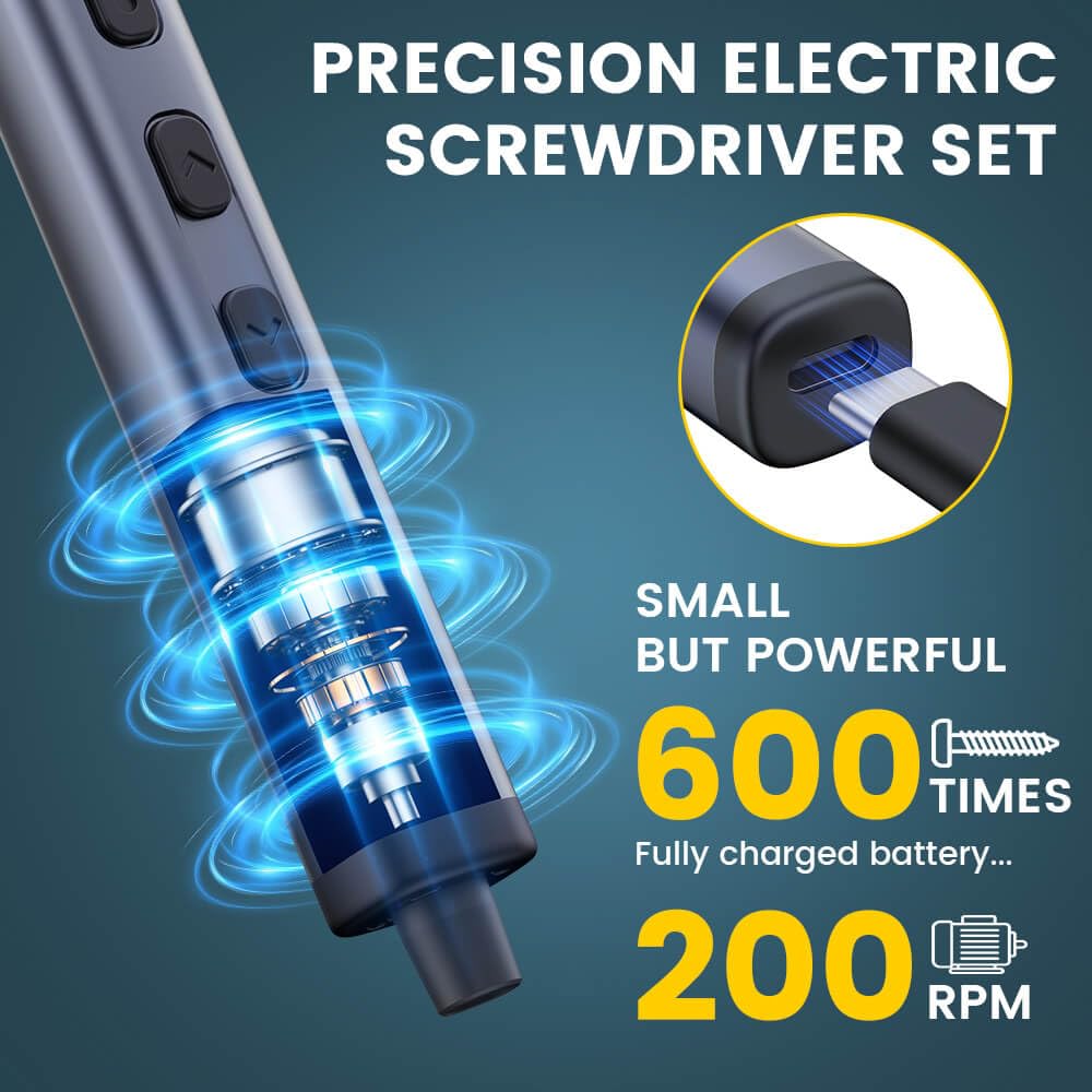 Hanboost Set di cacciaviti elettrici di precisione 78 in 1, 5 livelli di coppia e 200 giri/min, mini cacciavite ricaricabile di tipo C, con custodia pop-up e luce LED, per riparazione PC, telefono